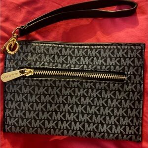 Michael Kors Black and Gray Logo Wristlet